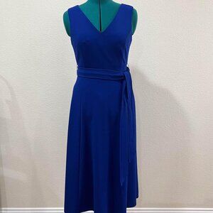 Calvin Klein Blue V Neck Sleeveless Dress with Tie